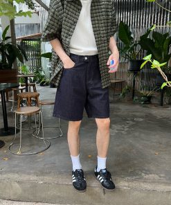 Men's Loose Casual Dark Blue Denim Shorts - Summer Versatile Five-Point Style, Perfect for 90s and Y2K Inspired Looks