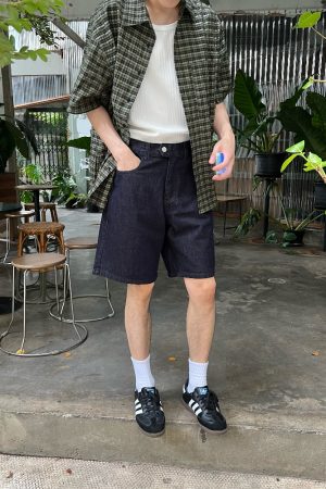 Men's Loose Casual Dark Blue Denim Shorts - Summer Versatile Five-Point Style, Perfect for 90s and Y2K Inspired Looks
