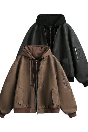 Men's Loose Fit Hooded Jacket - American Vintage Fake Two-Piece PU Leather Coat for Spring & Autumn - Hip-Hop Style Fashion