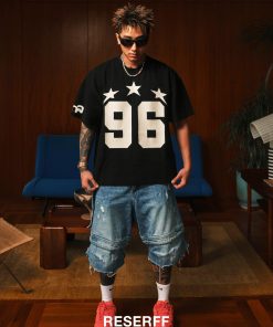 Men's Loose Fit Waffle T-Shirt - Trendy Short Sleeve Top Inspired by Dance Club and Street Style, Evil Star Design