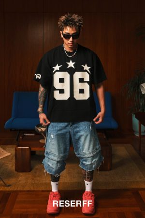 Men's Loose Fit Waffle T-Shirt - Trendy Short Sleeve Top Inspired by Dance Club and Street Style, Evil Star Design