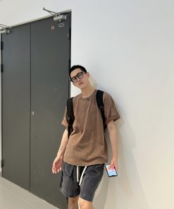 Men's Loose-Fit Washed Coffee Color T-Shirt - Casual Short Sleeve Top for Youth, Perfect for Summer 90s Style Fashion