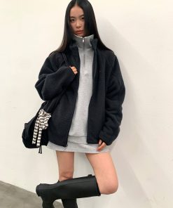 Men's Loose Spliced Fleece Sweatshirt Jacket with Stand Collar – Autumn Winter Roaring Beast Design, Casual Streetwear