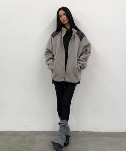 Men's Loose Spliced Fleece Sweatshirt Jacket with Stand Collar – Autumn Winter Roaring Beast Design, Casual Streetwear