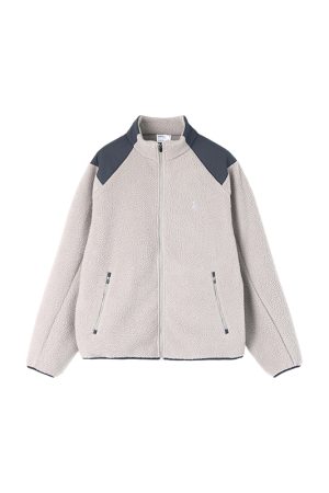 Men's Loose Spliced Fleece Sweatshirt Jacket with Stand Collar â€“ Autumn Winter Roaring Beast Design, Casual Streetwear