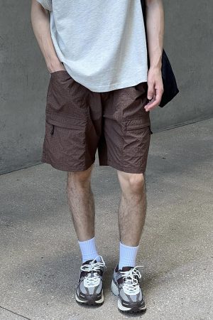 Men's Loose Straight Leg Coffee Color Quick-Dry Shorts - Japanese Style Casual Summer Fashion