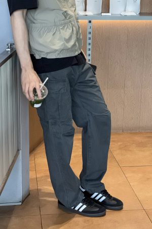 Men's Loose Straight Leg Work Pants in Deep Gray - Japanese Style Casual Fit for Autumn, Versatile Everyday Wear