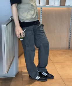 Men's Loose Straight Leg Work Pants in Deep Gray - Japanese Style Casual Fit for Autumn, Versatile Everyday Wear