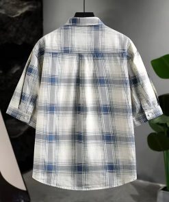 Men's Luxury Checkered Short-Sleeve Shirt - Summer Pure Cotton Casual Breathable Half-Sleeve Top for Effortless Style