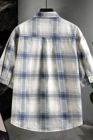 Men's Luxury Checkered Short-Sleeve Shirt - Summer Pure Cotton Casual Breathable Half-Sleeve Top for Effortless Style