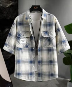 Men's Luxury Checkered Short-Sleeve Shirt - Summer Pure Cotton Casual Breathable Half-Sleeve Top for Effortless Style