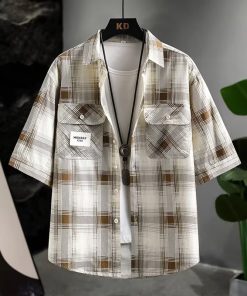Men's Luxury Checkered Short-Sleeve Shirt - Summer Pure Cotton Casual Breathable Half-Sleeve Top for Effortless Style