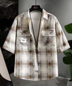 Men's Luxury Checkered Short-Sleeve Shirt - Summer Pure Cotton Casual Breathable Half-Sleeve Top for Effortless Style