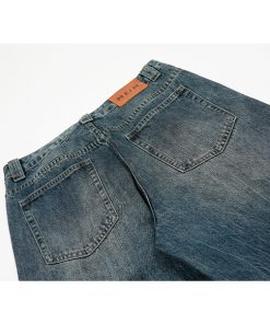 Men's Messy Water Wave Pattern Straight Leg Jeans - Natural Whisker Design, Summer 2025 Style, Trendy Casual Fashion