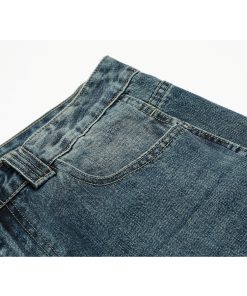 Men's Messy Water Wave Pattern Straight Leg Jeans - Natural Whisker Design, Summer 2025 Style, Trendy Casual Fashion