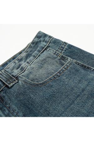 Men's Messy Water Wave Pattern Straight Leg Jeans - Natural Whisker Design, Summer 2025 Style, Trendy Casual Fashion