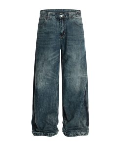 Men's Messy Water Wave Pattern Straight Leg Jeans - Natural Whisker Design, Summer 2025 Style, Trendy Casual Fashion