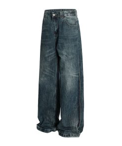 Men's Messy Water Wave Pattern Straight Leg Jeans - Natural Whisker Design, Summer 2025 Style, Trendy Casual Fashion