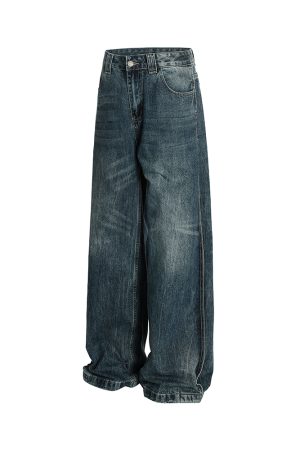 Men's Messy Water Wave Pattern Straight Leg Jeans - Natural Whisker Design, Summer 2025 Style, Trendy Casual Fashion