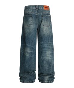 Men's Messy Water Wave Pattern Straight Leg Jeans - Natural Whisker Design, Summer 2025 Style, Trendy Casual Fashion