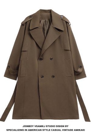 Men's Mid-Length Hooded Windbreaker Coat - Trendy Korean Style Faux Two-Piece Over-Knee Jacket for Autumn & Winter Fashion