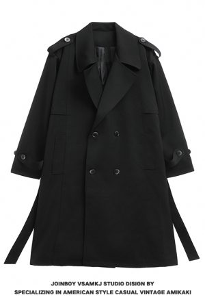 Men's Mid-Length Hooded Windbreaker Coat - Trendy Korean Style Faux Two-Piece Over-Knee Jacket for Autumn & Winter Fashion