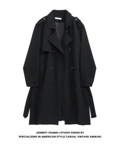 Men's Mid-Length Hooded Windbreaker Coat - Trendy Korean Style Faux Two-Piece Over-Knee Jacket for Autumn & Winter Fashion