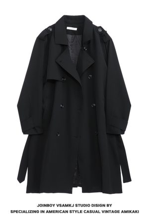 Men's Mid-Length Hooded Windbreaker Coat - Trendy Korean Style Faux Two-Piece Over-Knee Jacket for Autumn & Winter Fashion