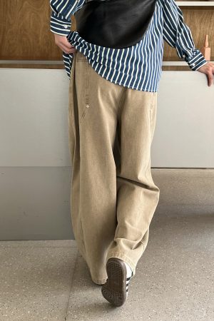 Men's Minimalist High-Waisted Khaki Wide-Leg Pants, Youthful Straight-Leg Casual Trousers, 90s Inspired Fashion Style