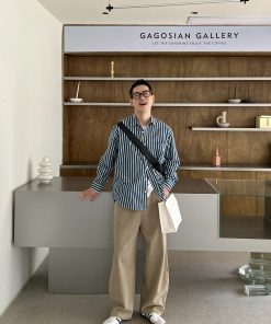 Men's Minimalist High-Waisted Khaki Wide-Leg Pants, Youthful Straight-Leg Casual Trousers, 90s Inspired Fashion Style