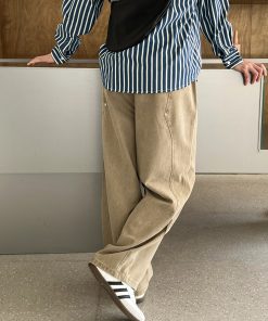Men's Minimalist High-Waisted Khaki Wide-Leg Pants, Youthful Straight-Leg Casual Trousers, 90s Inspired Fashion Style