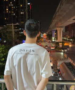 Men's Paris Back Letter Print Short Sleeve T-Shirt - Minimalist Casual Top, 90s Inspired Fashion