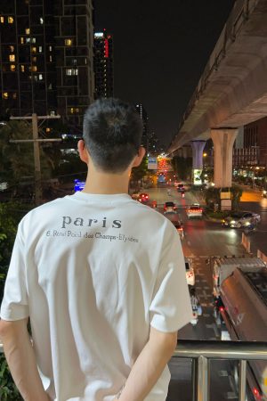 Men's Paris Back Letter Print Short Sleeve T-Shirt - Minimalist Casual Top, 90s Inspired Fashion