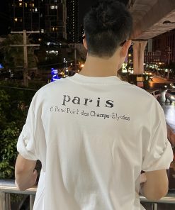 Men's Paris Back Letter Print Short Sleeve T-Shirt - Minimalist Casual Top, 90s Inspired Fashion