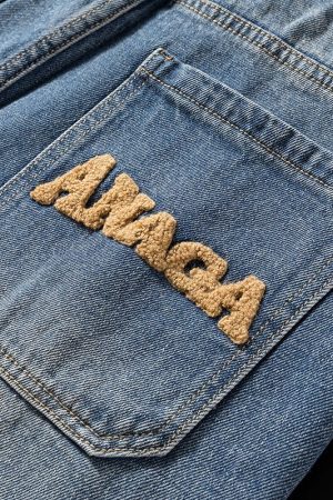 Men's Plus Size Vintage Letter Embroidered Summer Denim Shorts - Trendy High-End Straight Leg Mid-Length Trousers for Casual Style