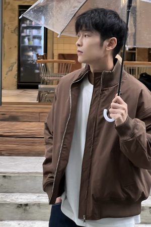 Men's Retro Japanese Style Loose Fit Coffee Color Padded Jacket Coat - Autumn Winter Casual Fashion