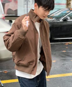 Men's Retro Japanese Style Loose Fit Coffee Color Padded Jacket Coat - Autumn Winter Casual Fashion