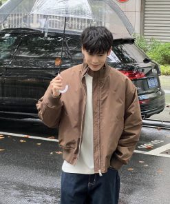 Men's Retro Japanese Style Loose Fit Coffee Color Padded Jacket Coat - Autumn Winter Casual Fashion