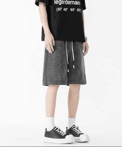 Men's Retro Knitted Striped Shorts, American Style Casual Mid-Length Five-Point Pants, Trendy Summer Sports Bottoms