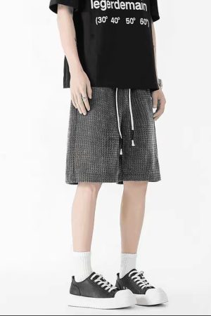 Men's Retro Knitted Striped Shorts, American Style Casual Mid-Length Five-Point Pants, Trendy Summer Sports Bottoms