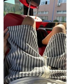 Men's Retro Knitted Striped Shorts, American Style Casual Mid-Length Five-Point Pants, Trendy Summer Sports Bottoms