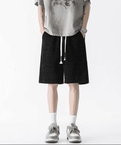 Men's Retro Knitted Striped Shorts, American Style Casual Mid-Length Five-Point Pants, Trendy Summer Sports Bottoms