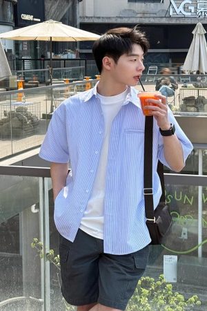 Men's Short Sleeve Casual Shirt - Trendy Loose-Fit Summer Jacket in Hong Kong Style - High-End Fashion for Effortless Style