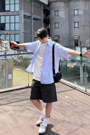 Men's Short Sleeve Casual Shirt - Trendy Loose-Fit Summer Jacket in Hong Kong Style - High-End Fashion for Effortless Style