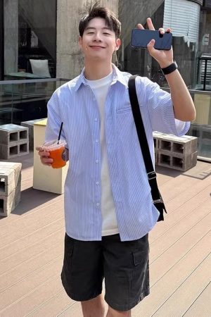 Men's Short Sleeve Casual Shirt - Trendy Loose-Fit Summer Jacket in Hong Kong Style - High-End Fashion for Effortless Style