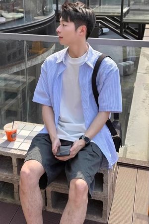 Men's Short Sleeve Casual Shirt - Trendy Loose-Fit Summer Jacket in Hong Kong Style - High-End Fashion for Effortless Style
