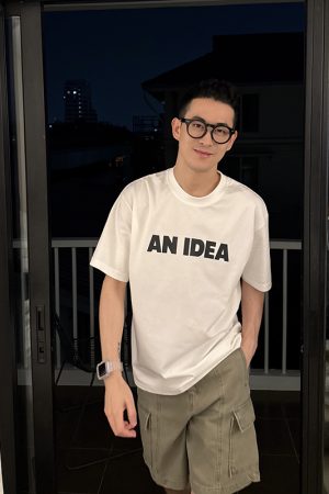 Men's Simple Letter Print Short Sleeve T-Shirt - Korean Style Minimalist Casual Summer Loose Fit