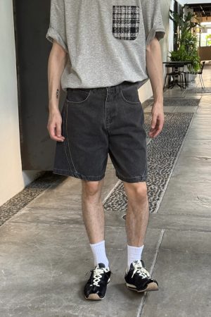 Men's Soft Breathable Black Denim Shorts - Summer Casual Straight Loose Fit, Versatile Style for Everyday Wear