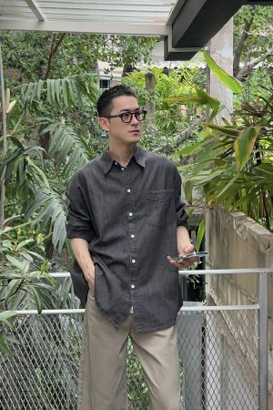 Men's Soft Denim Long-Sleeve Shirt - Casual Loose Fit, Solid Color, Korean Style Niche Design