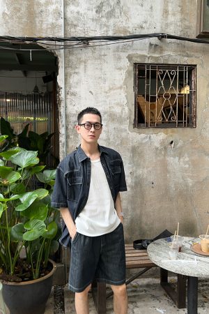 Men's Soft Draping Cargo Pocket Denim Shirt - Summer Korean Style Casual Top